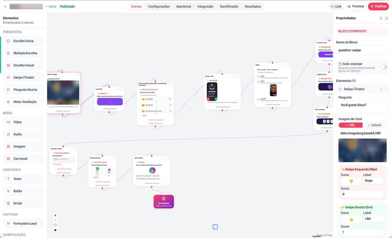 QuizMeBaby - Builder visual com drag and drop