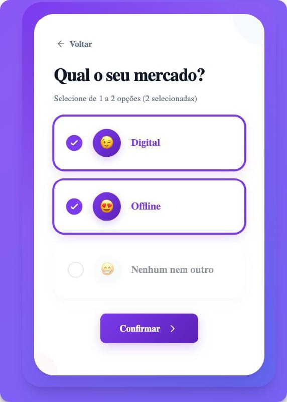 Quiz com múltipla escolha e emojis